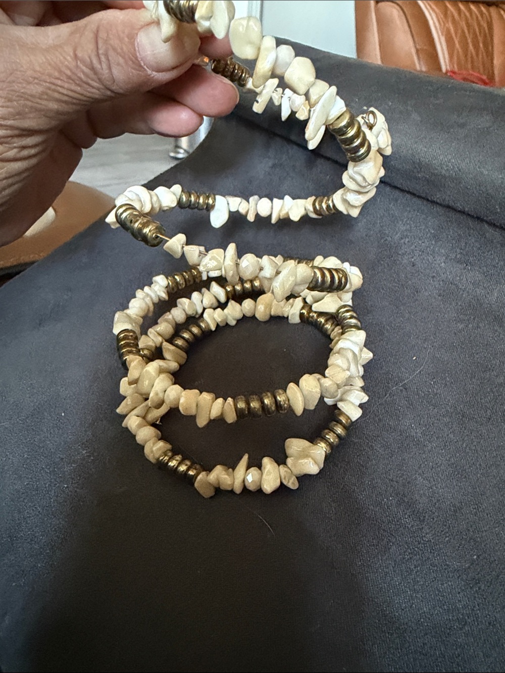 Vintage Cream Chip and Antique Gold Coil Bracelet Set